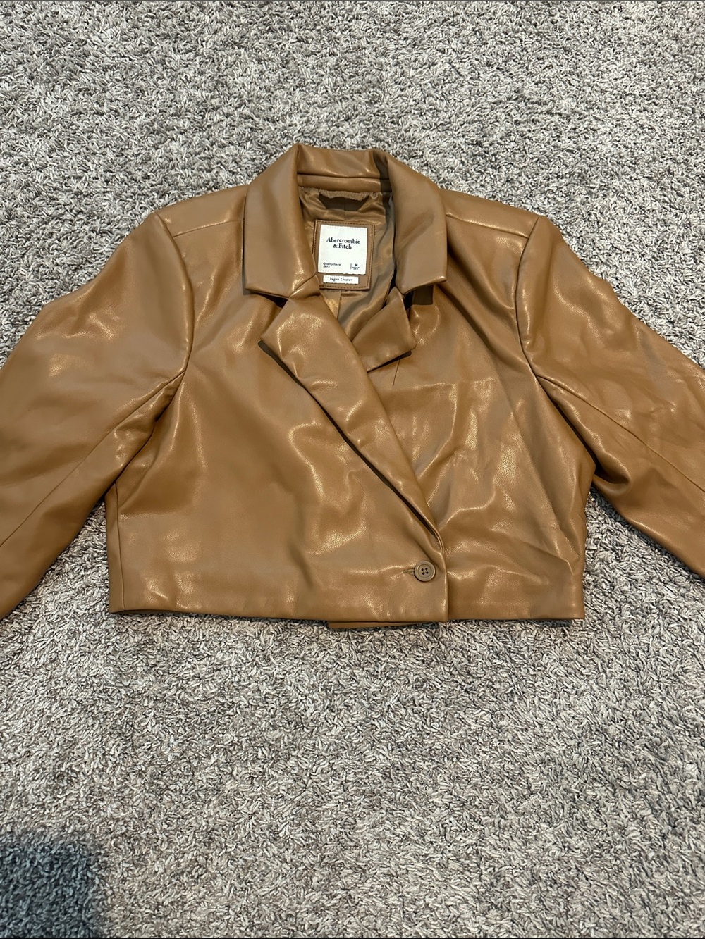 Abercrombie & Fitch Cropped Faux Leather Jacket - Tan Brown - Medium